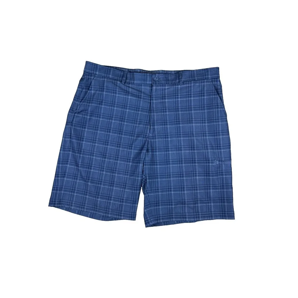 Pebble Beach Performance Men's Golf Shorts Blue Plaid Size 42 Moisture Wicking